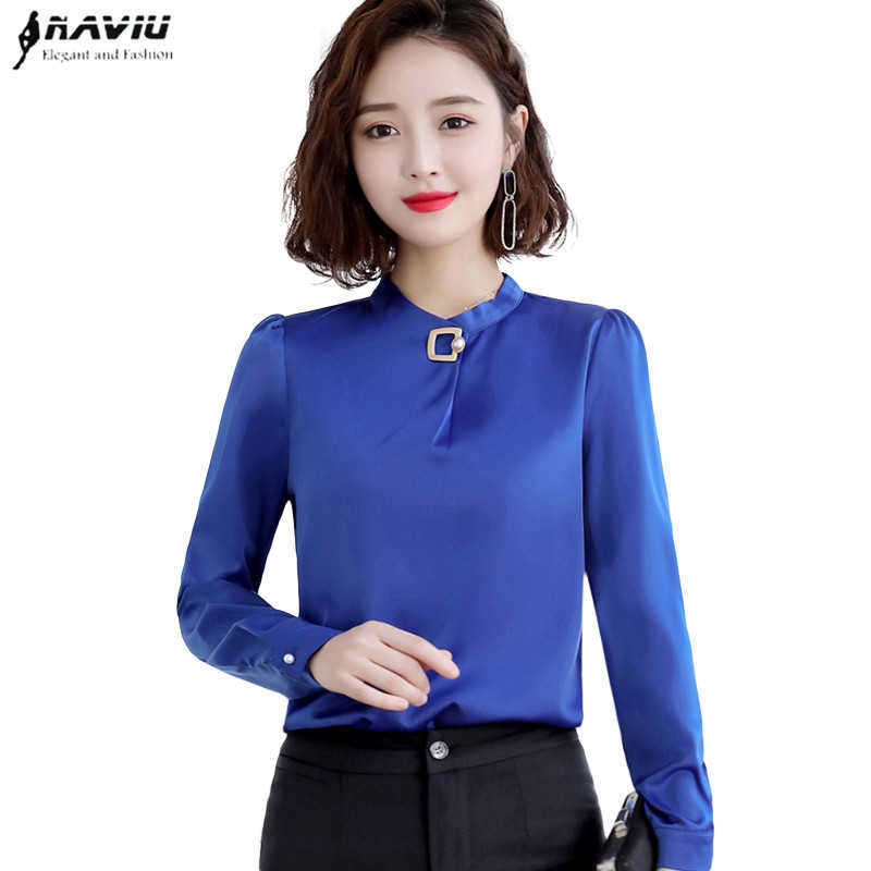 

Elegant Women Shirt Fashion Temperament Autumn Formal Long Sleeve Chiffon Blouses Office Ladies Plus Size Blue Tops 210604