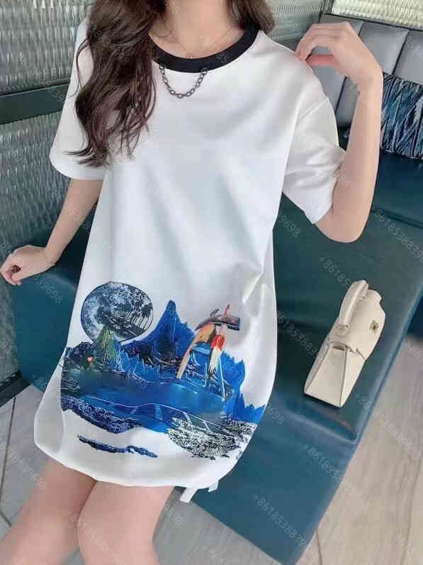 

Casual Women Dresses shirts Summer Pack Hip dress Cotton Shirt Polo Clothing Skirt Sweet Apparel Crew Neck Loose Short Sleeves Printed SML