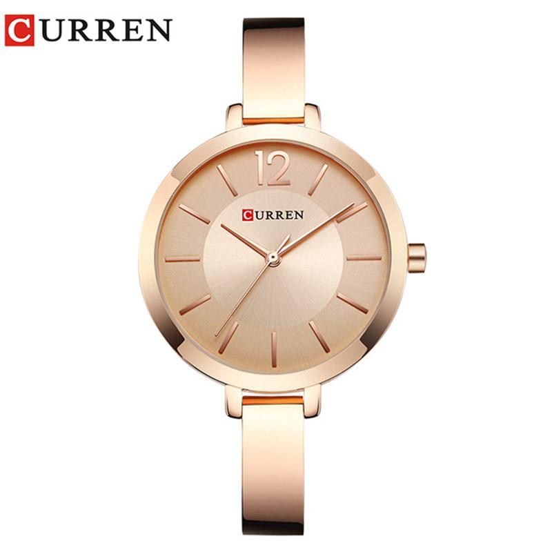 

Wristwatches CURREN Fashion Gold Women Watches 9012 Stainless Steel Ultra Thin Quartz Watch Woman Romantic Clock Women's Montre Femme, Rose brown