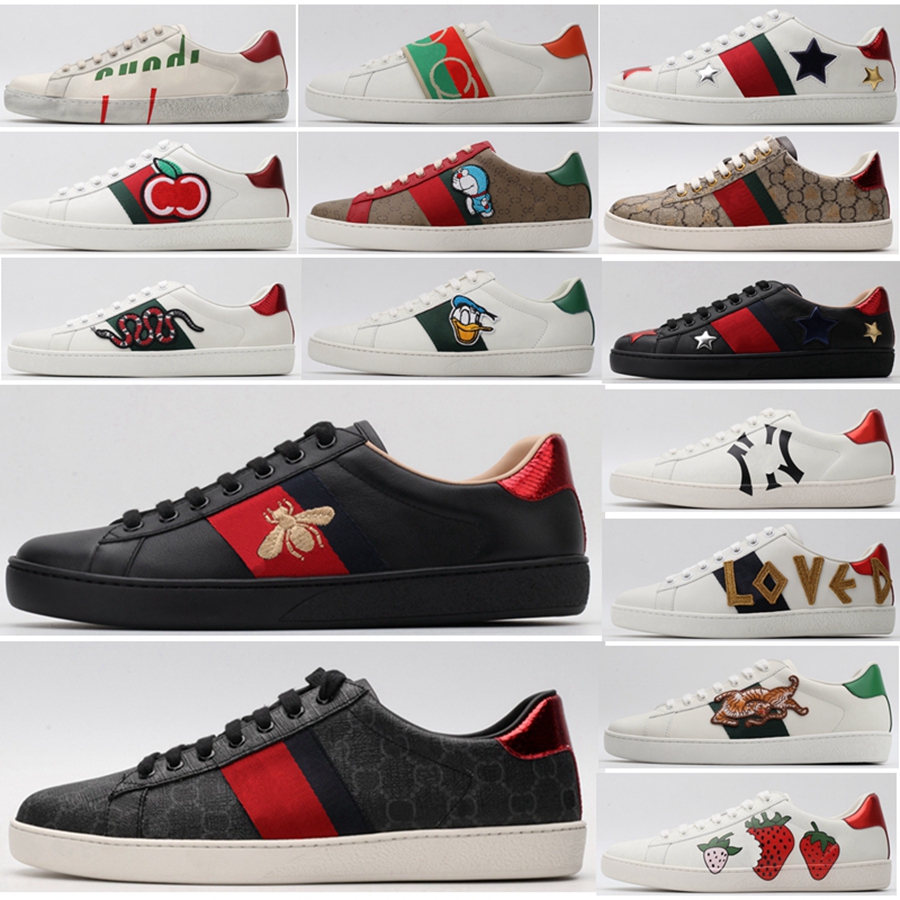

Men Women Sneaker Casual Shoes Top Quality Chaussures Leather Sneakers Ace Bee Embroidery Stripes Shoe Walking Sports Trainers
