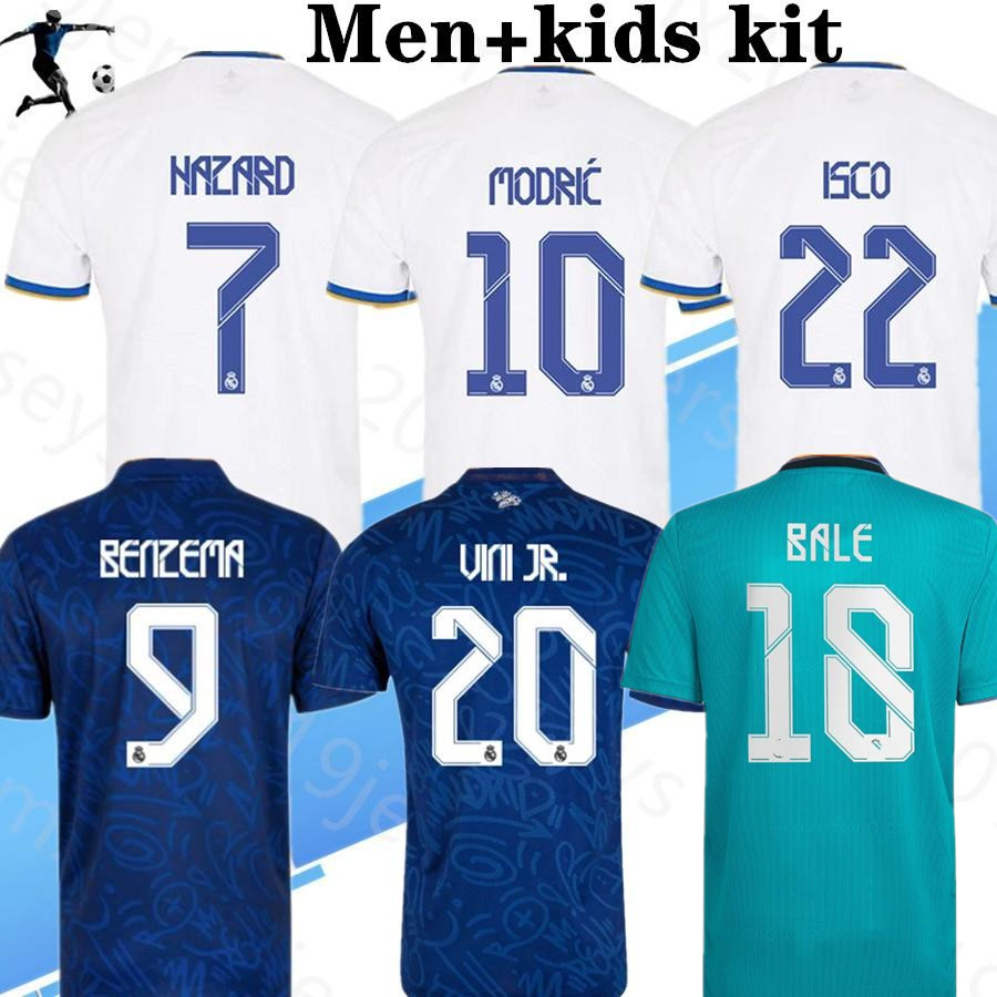 

21 22 RAMOS MBAPPE men soccer jerseys HAZARD SERGIO BENZEMA VINICIUS camiseta football shirt uniforms women kids kit sets 2021 2022 home away 3rd, Home+patch