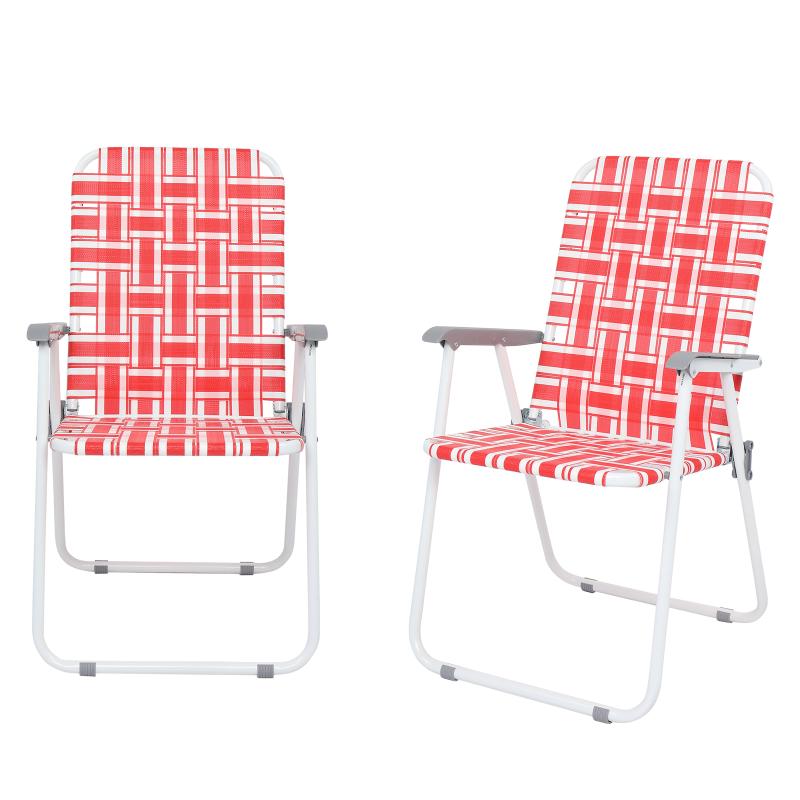 

Camp Furniture Folding Beach Chair Steel Tube PP Webbing Bearing Outdoor 2pcs Red White Strip