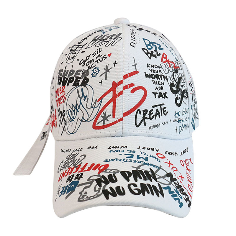 

Fashion Baseball Caps for Couples Korean-Style Cartoon Graffiti Special Base Ball Cap Trendy Men And Women Casual All-Match Black Sun-Poof Peaked Hat Sunshade Hats, Japanese white