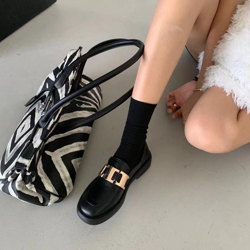 

Dress Shoes British Style Small Leather Loafers French Retro Single 2021 Early Autumn Thick-soled Muller For Women, Beige