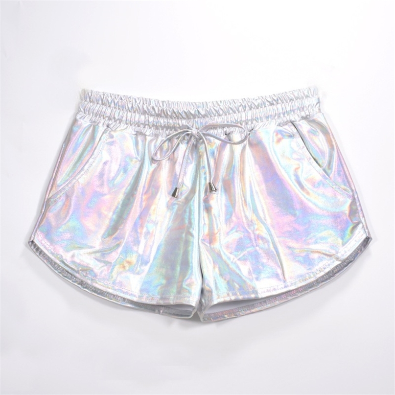 

Women Shiny Metallic Shorts Summer Holographic Wet Look Casual Elastic Drawstring Festival Rave Booty 210607, Gray