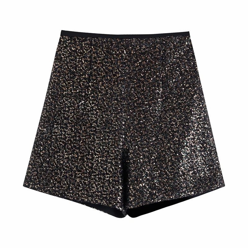 

Autumn And Winter Sexy Ladies Gold Glittering Sequins High Waist Casual All-Match Shorts 210521, Black