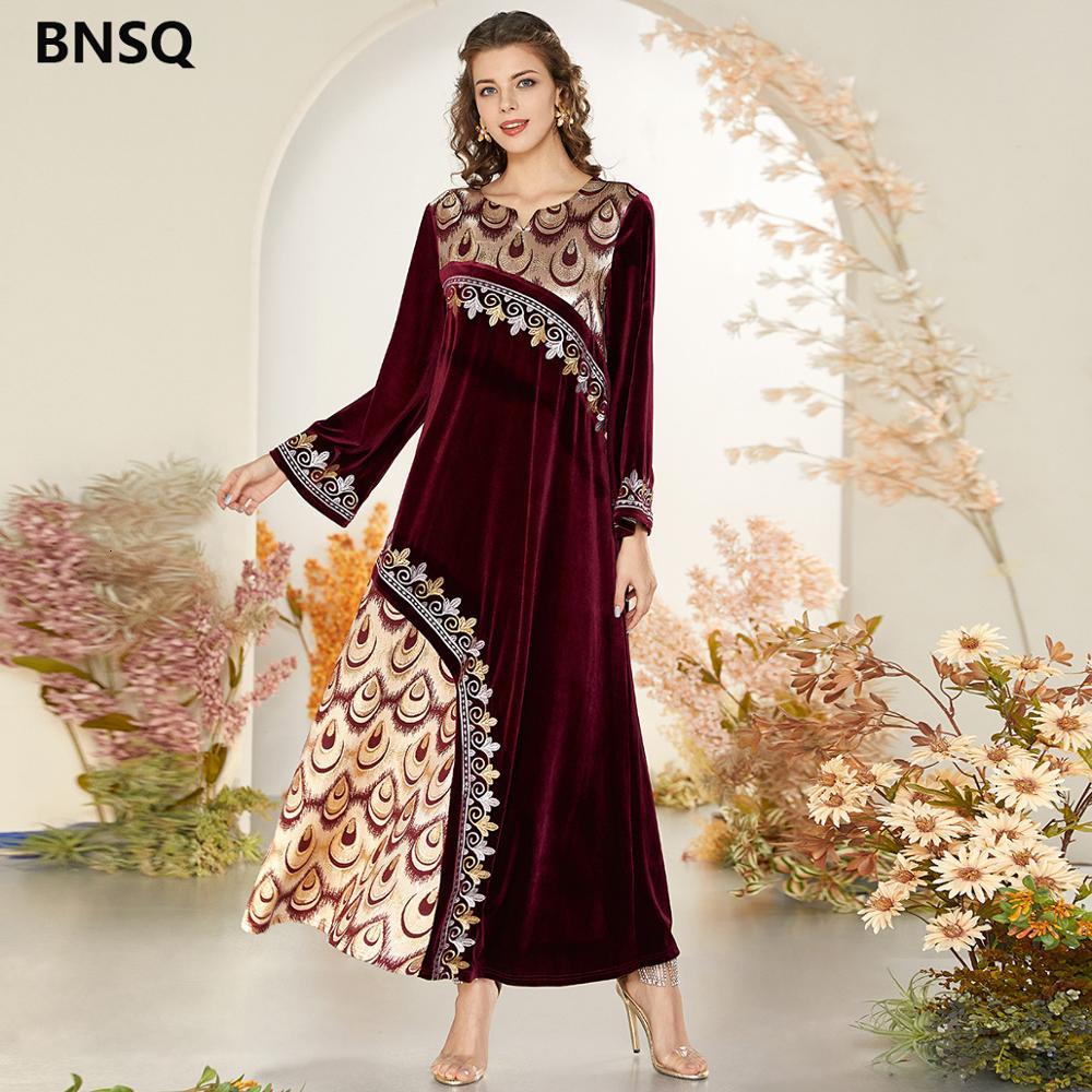 

Casual Dresses Plus Size Maxi for Women Winter Elegant Velvet Red Long Sleeve Indian Dress Arabic Muslim Dubai Clothes Robe HOTK, Wine red dress