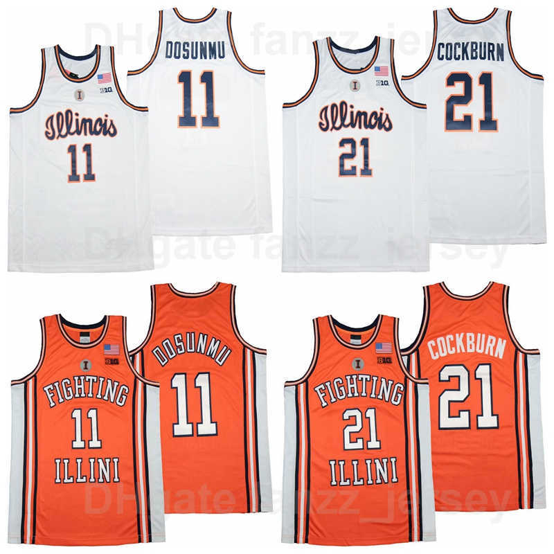 

Illinois Fighting Illini College 11 Ayo Dosunmu Jersey 21 Kofi Cockburn University Basketball Team Orange Color White Breathable Shirt Sports Excellent Quality, 21 white