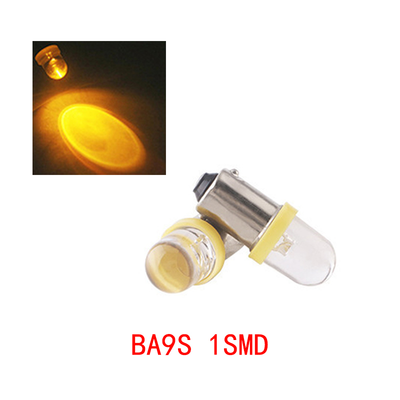 

100Pcs/Lot Yellow BA9S 1SMD Convex LED Bulbs Car Replacement Lights Wedge Instrument Lamp Width Reading Light DC 12V