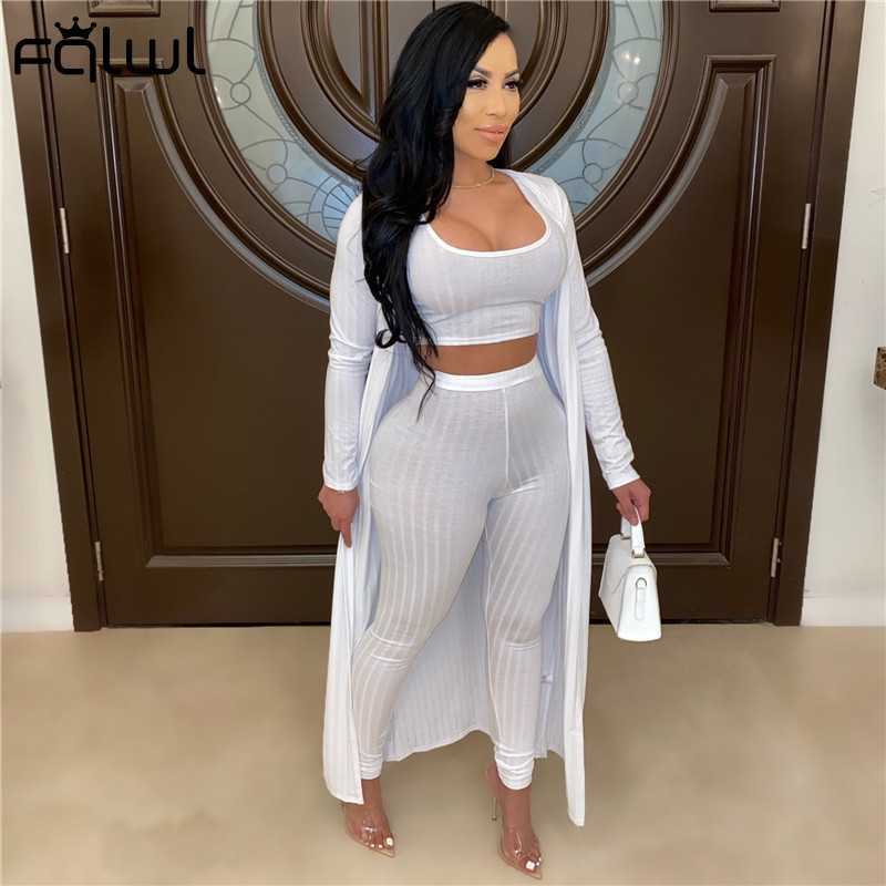 

FQLWL Casual Ribbed Knitted White Black 3 2 Two Piece Set Women Matching Set Bodycon Crop Top Pants Women Outfits 2021 Tracksuit Y0625