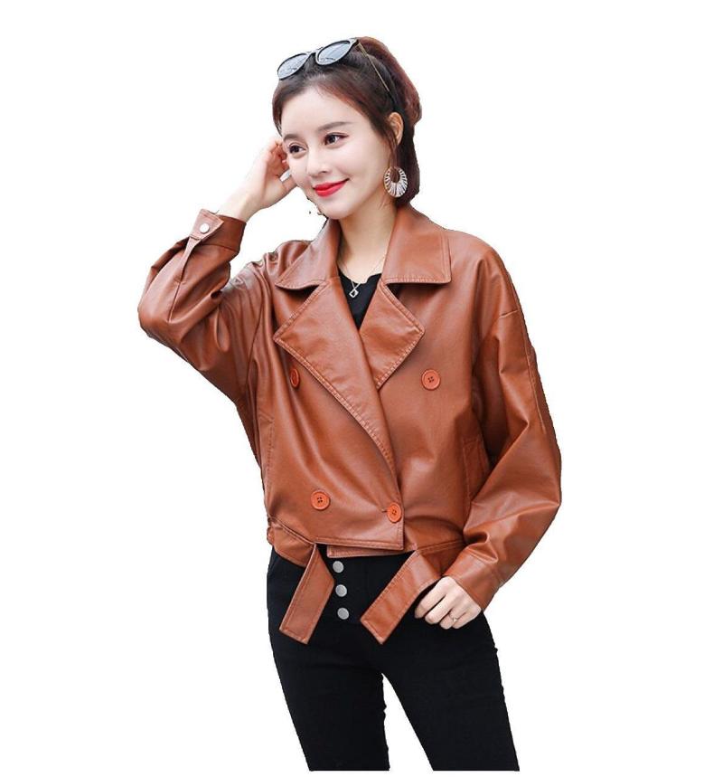 

Women's Fur & Faux Autumn Short Leather Jacket Women 2021 Basic Fashion Zipper Soft Motorcycle PU Ladies Street Coat, Black