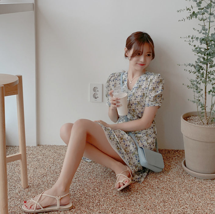 Girls floral plus size Summer knee dress Boho party chiffon Female print short Sleeve Women Dresses Robe Vestido 210417Z