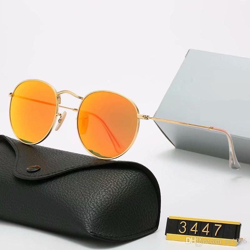 

Designer Sunglasses Ray Brand UV400 Eyewear Metal Gold Frame Sun Glasses Men Women Mirror Model 3447 Polaroid Glass Lens With Box