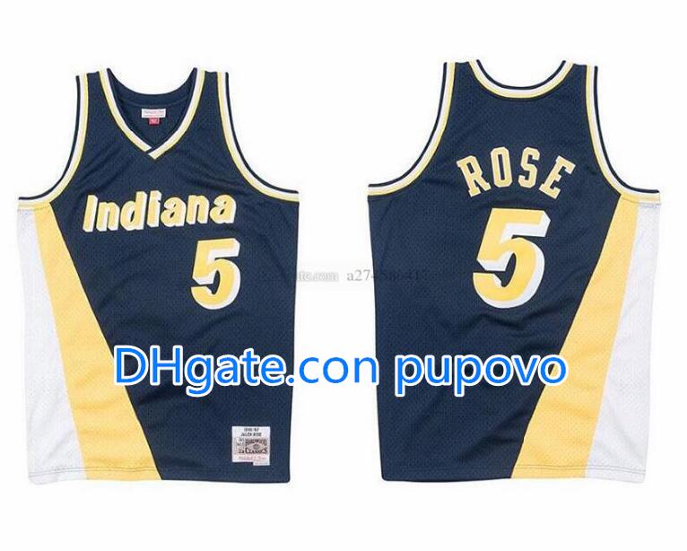 

Men women youth basketball Indiana City Team 5 Jalen Rose Mitchell & Ness white blue 1996-97 Hardwoods Classic Retro Jersey, Black;red