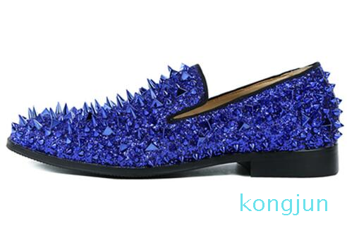 Designer - Mocassins Slip-on de haute qualité EU39-Eu46 Hommes scintillants Chaussures à pointes royales Blue Dandelion Appartements Chaussures d