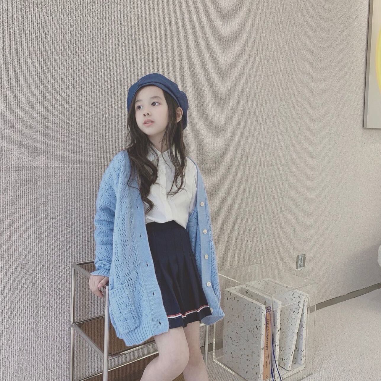 

toddler girl autumn spring cardigan Girls Knitted Sweaters Kids Cotton Long Sleeve Single Breasted Cute jumper Outwear, Blue