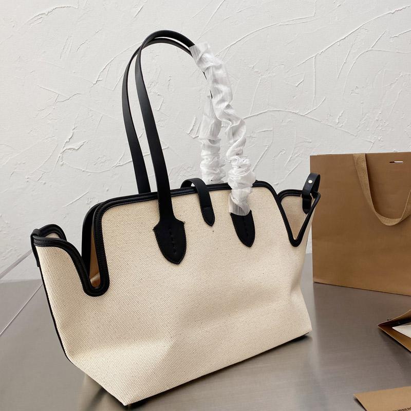 

Classic large capacity canvas bag women's shopping apricot shopping bag quality leather with edge handle Tote bag + rectangular canvas purse, As pic