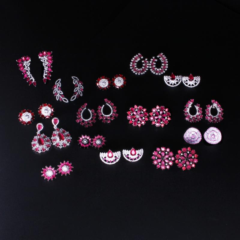 

Stud Red Wedding Long Earrings For Women White Cubic Zirconia Fashion Bridal Jewelry