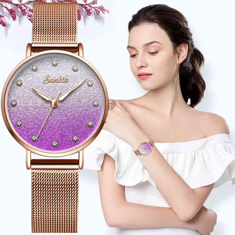 

SUNKTA Rose Gold watch Women Watches Ladies Creative Steel Women's Bracelet Watches Female Clocks Relogio Feminino Montre Femme 210517, White