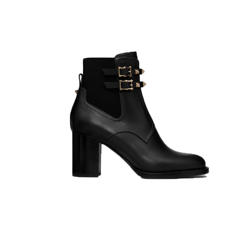 

Rockstud shoes ankle boot calfskin Women boots Platinum-finish studs Leather sole with non designer, with box WW2S0Z80VXS0NO, Black