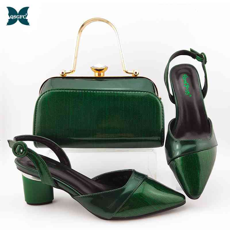 

Summer New Coming Italian design Green Color Shoes And Bag To Match Set Nigerian High Heels Party with Mature style 210331, Black;white