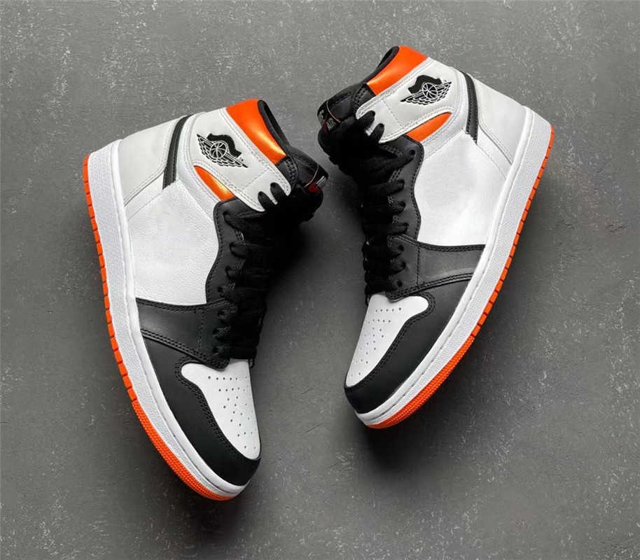 

2021 Authentic 1 Electro Orange 1s Men Outdoor Shoes White Real Leather Sports Sneakers 555088-180 With Original Box