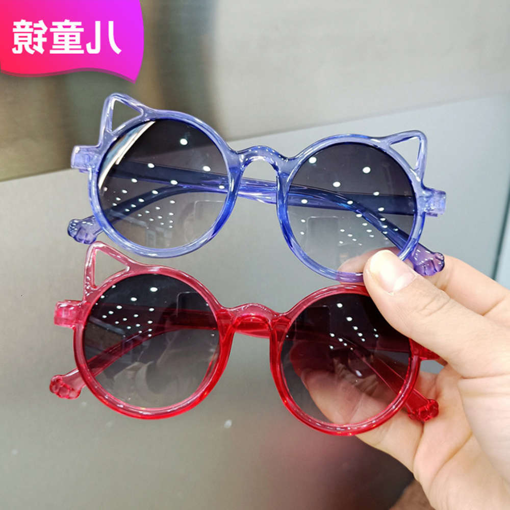 

sunglasses Cute cat ear children's Boys' and girls' Sunglasses round ultraviolet tide, Blue