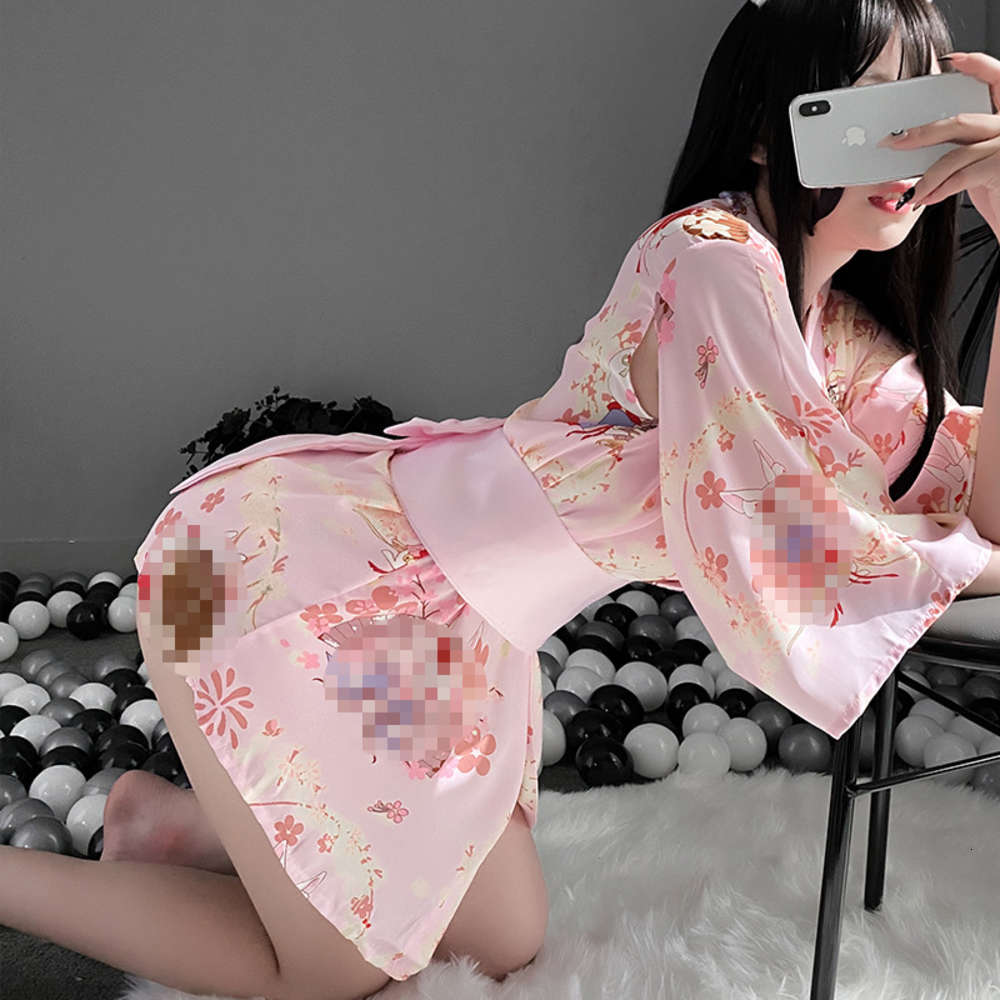 

Printed rabbit summer thin kimono double layer gauze maternity gown Nightgown bathrobe postpartum lactation pregnant women