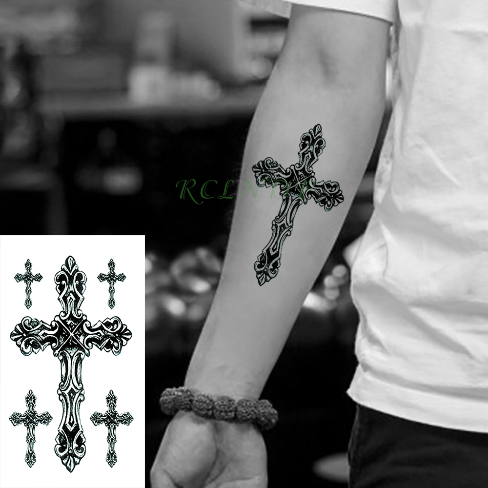 

Waterproof Temporary Tattoo Stickers Cross Tribal Totem Fake Tatto Flash Tatoo Tatouage Neck Hand Back Foot for Girl Women Men