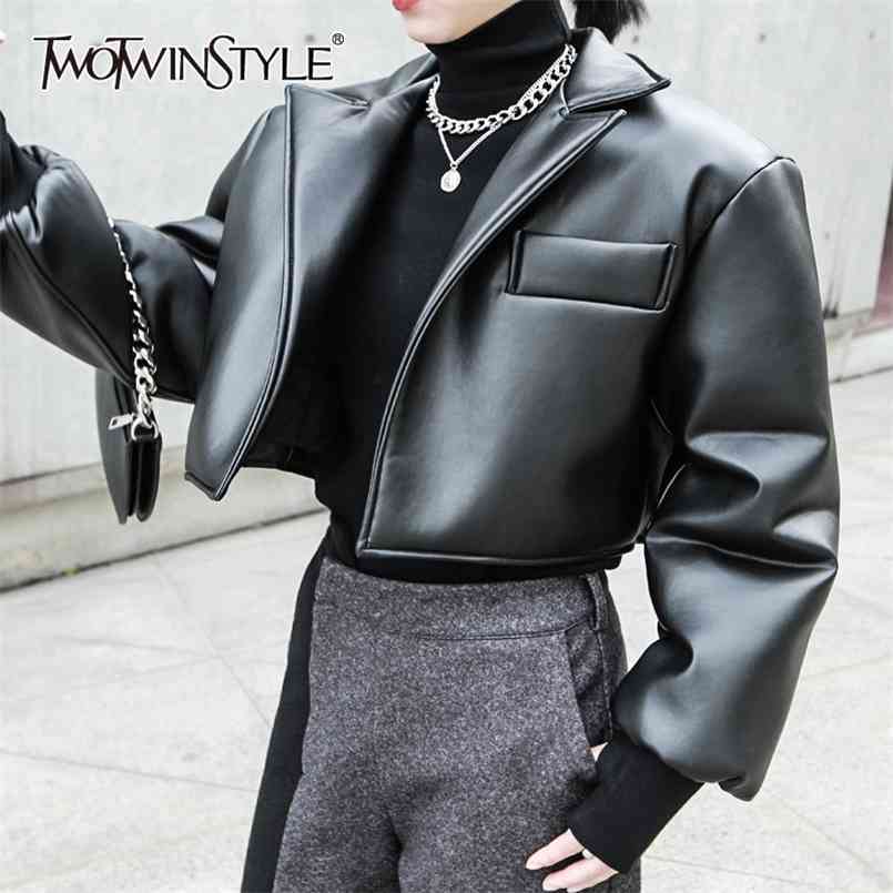 

PU Leather Short Thick Jacket For Women Lapel Long Sleeve Black Jackets Female Fashion Spring Clothing 210524