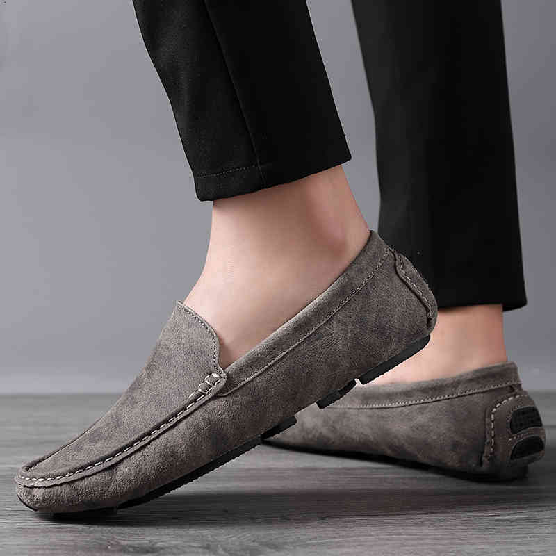 

dress shoes brand casual flat men suede leather loafers slip on autumn/spring fashion sneakers lightweight men moccasins jqmd, Black