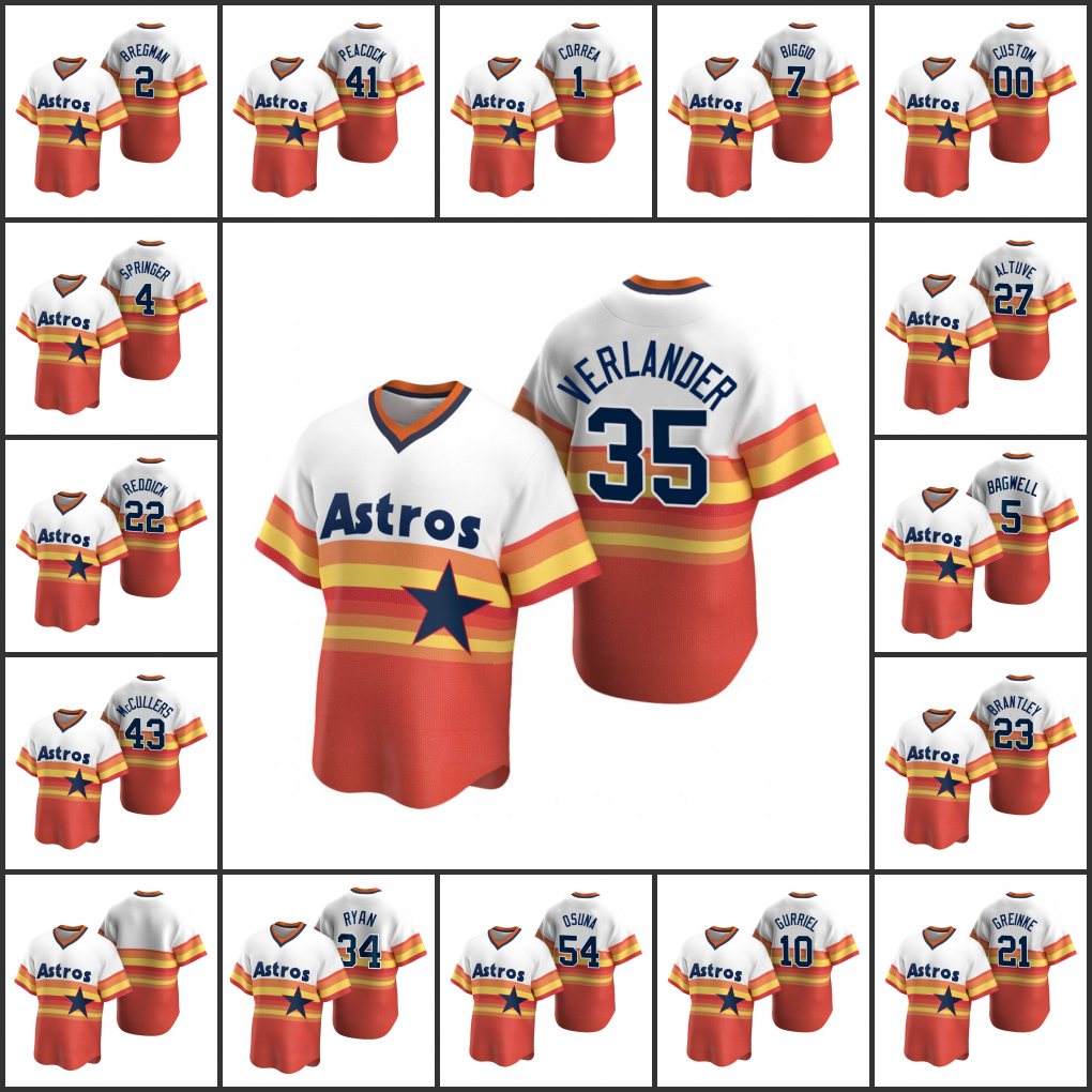 

HoustonAstros Men Women Youth #1 Carlos Correa 4 George Springer 2 Alex Bregman 27 Jose Altuve Custom White Orange Cooperstown Collection Home Jersey