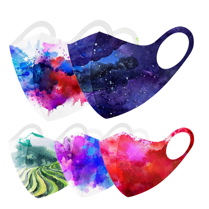 

ice silk cotton face mask boys girls black red blue dustproof watercolor children Knitted masks washable waterproof breathable anti-sai fog facemask