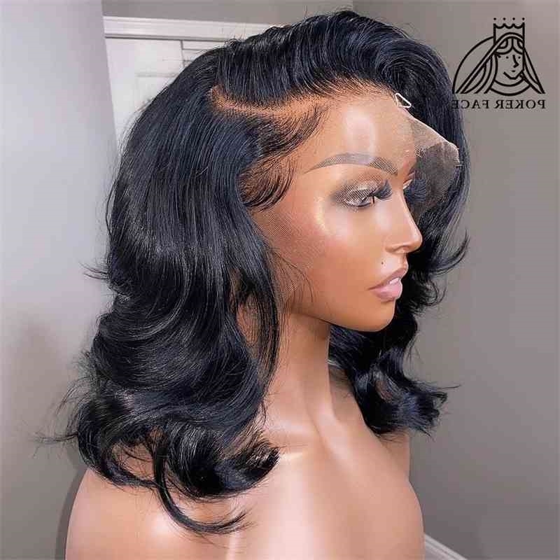 

Hair Human Body Front 13x4 Brazilian Ocean Wave Short Bob Lace Frontal Wig180 Density Wigs Remy, Natural color