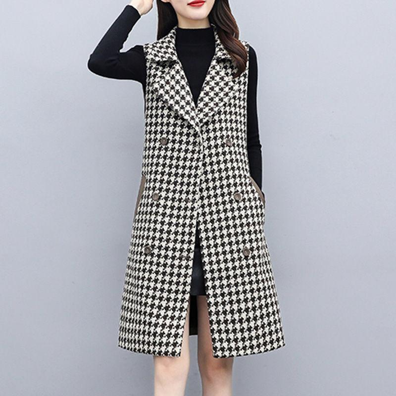 

Women's Vests Women Long Blazer Jacket Female Plaid Print Sleeveless Vest Ladies Fashion Casual Streetwear Waistcoat Tops Plus Size 5XL A19, Black;white