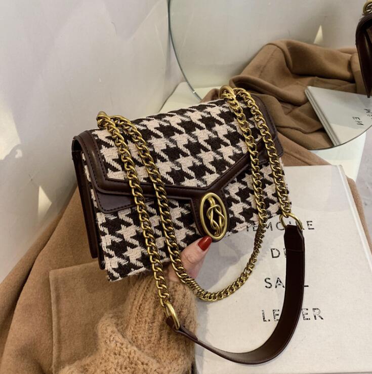 

Factory wholesale women handbag vintage leathers chain bag elegant atmospheric plaid handbags artwork geometric stitching leather shoulder bags