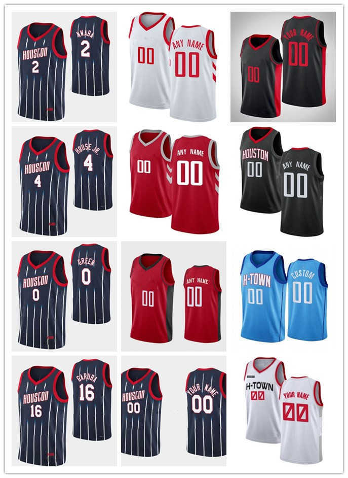 

75th Custom Houston's Men Rockets's Jersey Women Youth 16 USMAN Garuba 0 Jalen Green 4 Danuel House Jr. 2 David NWABA BASKETBALL JERSEYS, Black;red