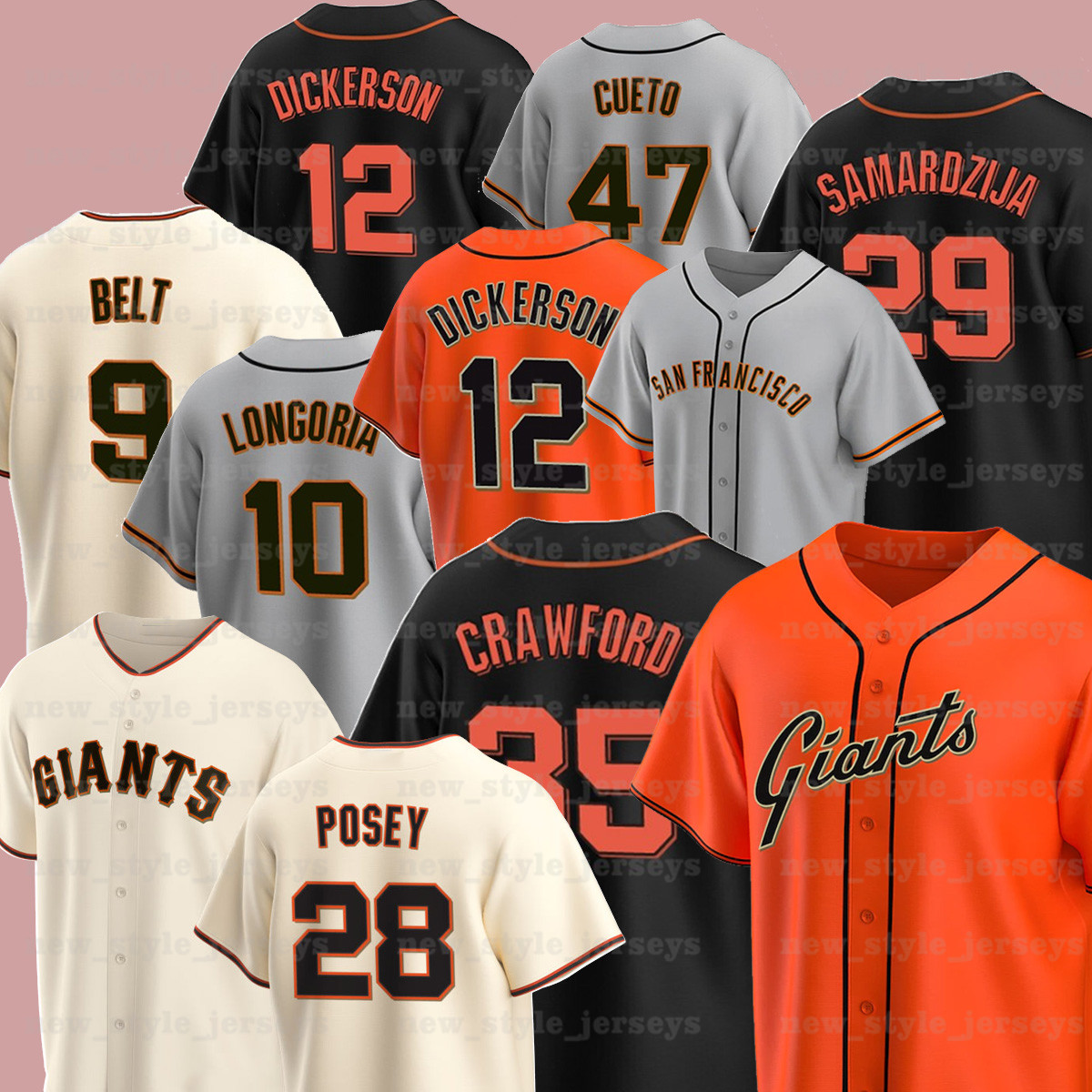 

28 Buster Posey 35 Brandon Crawford 12 Alex Dickerson 22 Will Clark San Francisco 7 Donovan Solano xx Baseball Jerseys, Blue;black