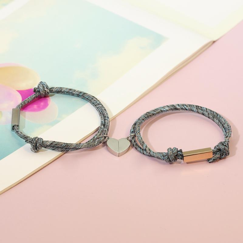 

Link, Chain Peach Heart Magnet Gray Rope Couple Bracelet Creative Personality