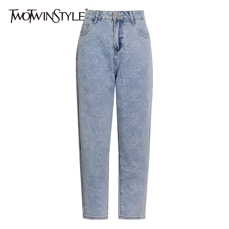 

Denim Casual Minimalist Pants For Women High Waist Blue Jeans Female Fashion Clothing Spring 210521