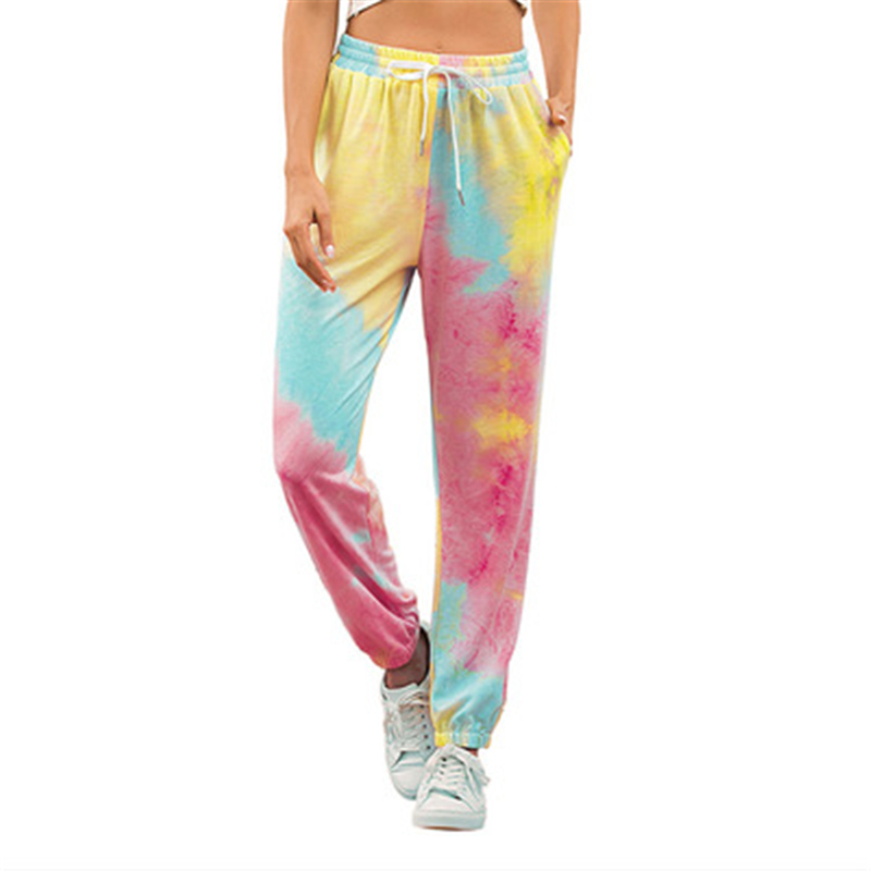 

Womens Tie-dye Printing Home Pants Fashion Trend Drawstring Elastic Waist Sports Trousers Designer Female Casual Loose Straight Sweatpants