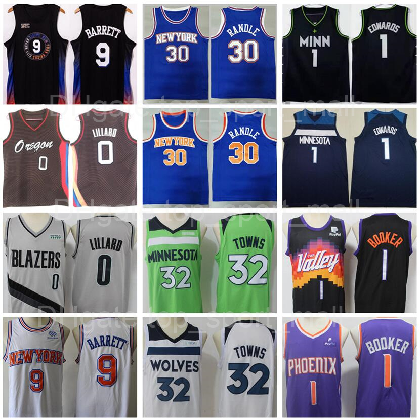 

Stitched Basketball Damian Lillard Jersey 30 Julius Randle 1 Anthony Edwards 32 Karl Anthony-Towns Devin Booker Wear Men Shirt Team City Ear, Black;red