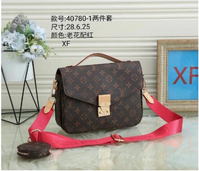 

Fashion LV LOUIS bag VITTON printed ribbon all-match lock buckle female bag color matching single shoulder portable old, Red;black