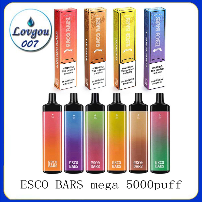 

ESCO BARS mega 5000 Puff Single Disposable vape e cigarette 14ml pod device 5% Strength 600mah Battery