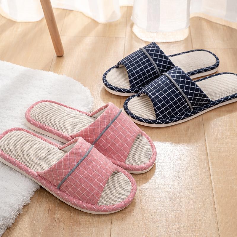 

Four Seasons Slippers Women Indoor Bathroom Soft Flat Floor Shoes Lovers Mute Linen Sandals Unisex Casual Fashion Style, Black