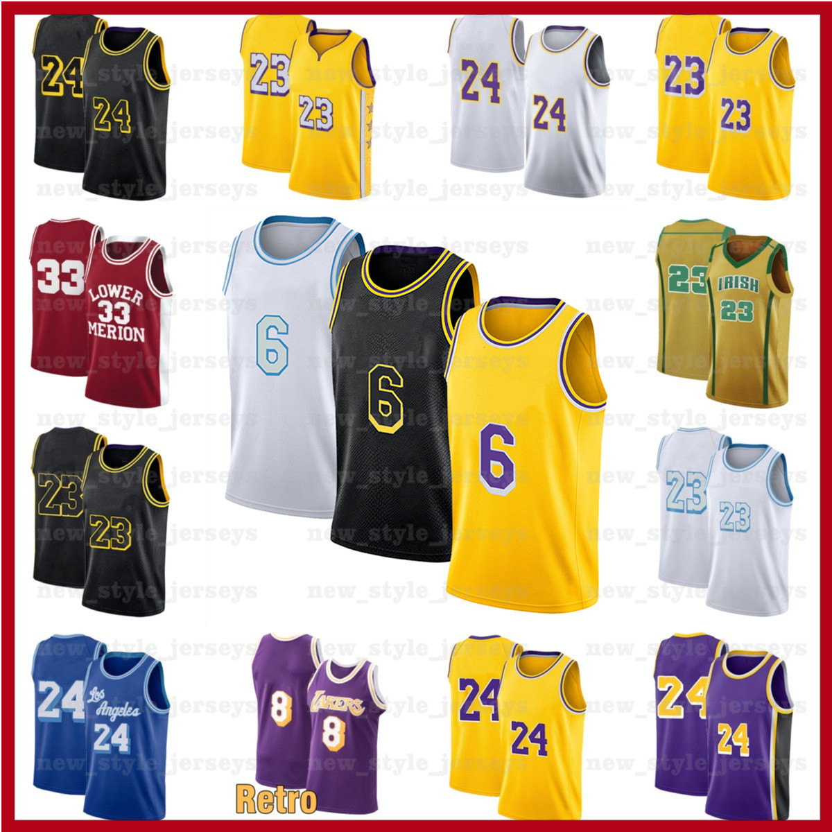 

LBJ MAMBA Los LeBron 6 Angeles James LakersMen Basketball Jerseys 33 Bryant Anthony 3 Davis college Jerseys a8, Black;red