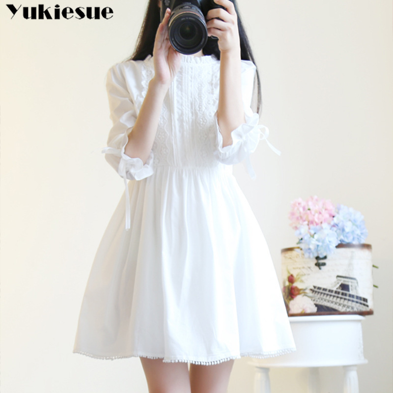 

summer fashion ruffles turleneck dress for women three quarter solid a-line casual es white womens Plus size 210518