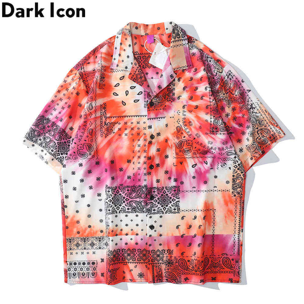

Tie Dyeing Bandana Shirt Men Summer Holiday Beach Light Weight Men's Hawaiian Shirts Polo Shirt Man 210603