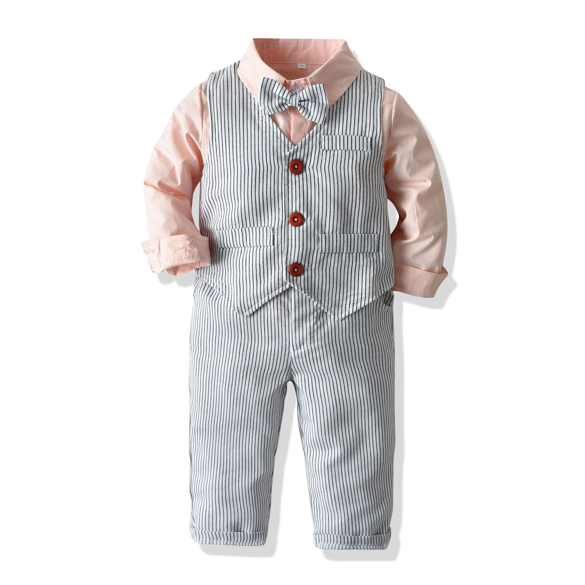 

Boy long-sleeved shirt layer vest long pants genotes leading suit children's baby birthday banquet dress dress, White