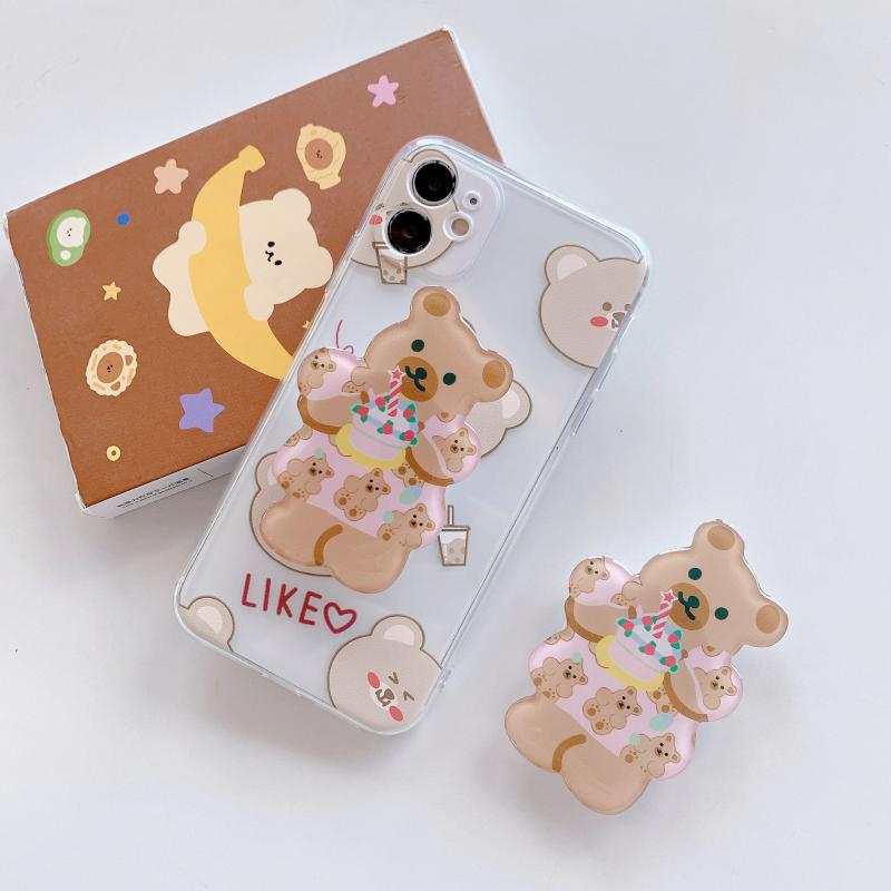 Cell Phone Mounts & Holders Mobile Bracket For Women Girl Stretch Airbag Ring Cute Cartoon Bear Holder-image-708438552